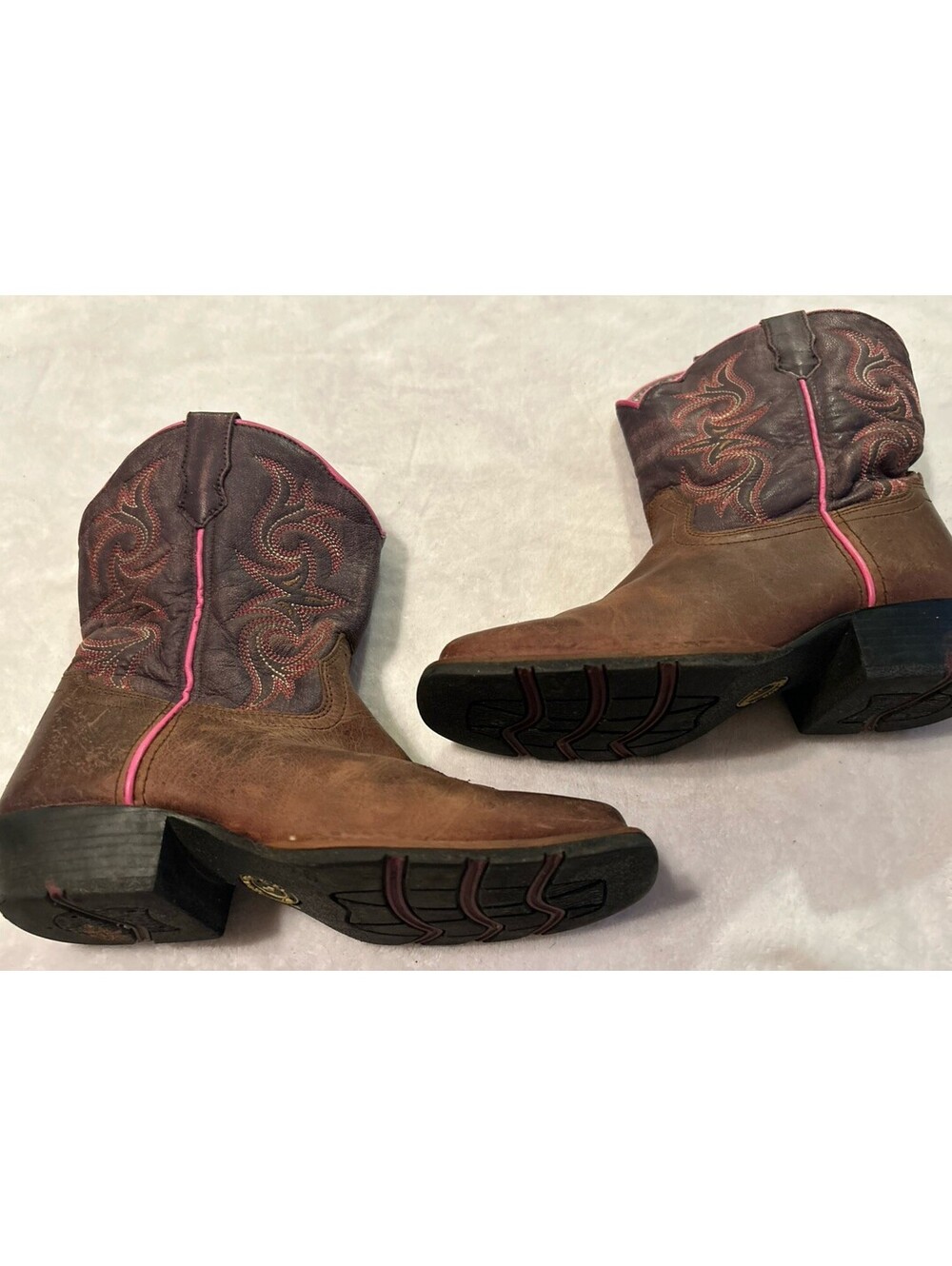 Dan Post Girls Kids Youth Boots Size 3 D Brown Purple Leather Cowboy Western